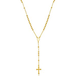 Colar Religioso Terço Bolinhas Lisas - Ouro