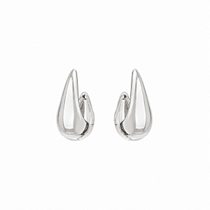 Brinco Liso Ear Hook Gota em Banho de Ródio Branco