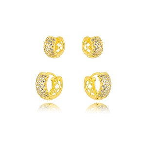 Brinco Duas Argolas Cravejadas - Ouro