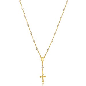 Colar  Religioso Terço Pérola - Ouro