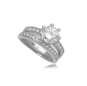 Anel Duplo Cravejado Cristal. - Ródio Branco 22