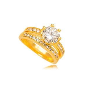 Anel Duplo Cravejado Cristal. - Ouro 17