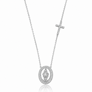 Colar Religioso Nossa Senhora Micro Zircônia - Ródio Branco