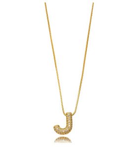 Colar Letra J Micro Zircônia - Ouro J
