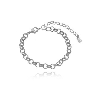 Pulseira Semijoia Elo Português Liso - Ródio Branco
