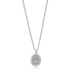 Colar Religioso Nossa Senhora Micro Zircônia - Ródio Branco