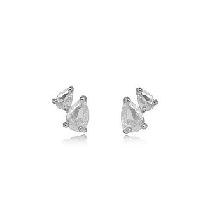 Brinco Semijoia Gotas - Ródio Branco Cristal