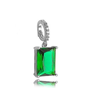 Pingente Semijoia Retangular - Ródio Branco Esmeralda
