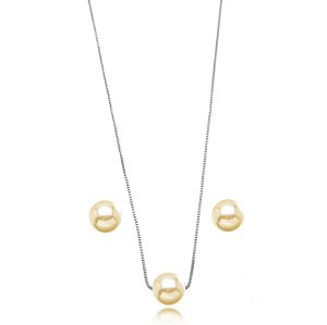Conjunto Semijoia Pérola. - Ródio Branco