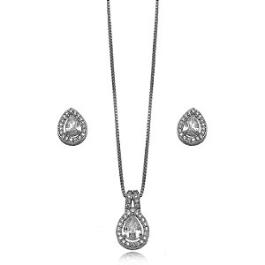 Conjunto Semijoia Gota Cravejado - Ródio Branco Cristal