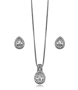 Conjunto Semijoia Gota Cravejado - Ródio Branco Cristal