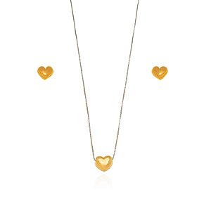 Conjunto Semijoia Coração Liso Bicolor