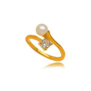 Anel Perola Cristal Regulável - Ouro