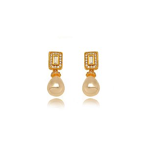 Brinco Cravejado Perola Gota - Ouro