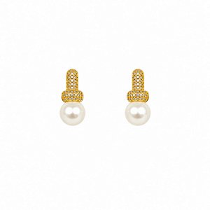 Brinco Mico Zircônia Perola - Ouro