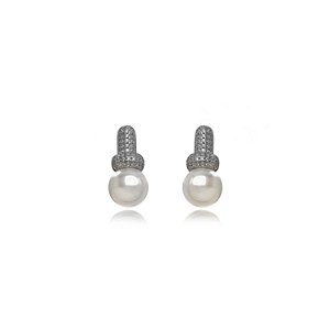 Brinco Mico Zircônia Perola - Ródio Branco