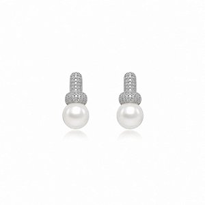 Brinco Mico Zircônia Perola - Ródio Branco
