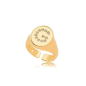 Anel Mindinho Letra G Micro Zircônia - Ouro Regulável