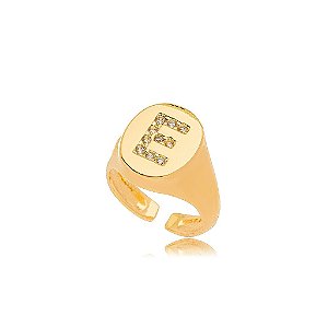 Anel Mindinho Letra E Micro Zircônia - Ouro