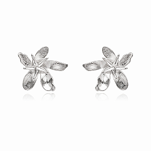 Brinco Semijoia Flor Lisa - Ródio Branco