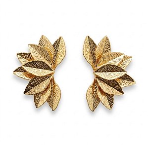 Brinco Semijoia Folhas Liso - Ouro