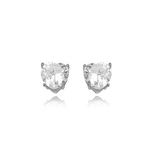 Brinco Semijoia Coração Ponto de Luz Cristal - Ródio Branco