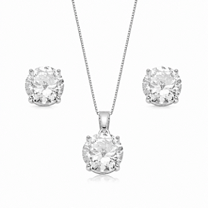 Conjunto Semijoia Ponto De Luz Cristal - Ródio Branco