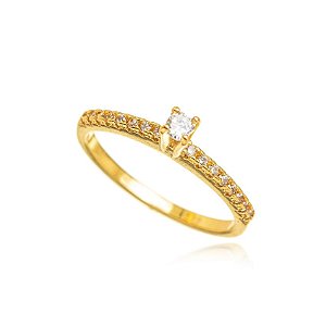 Anel Semijoia Solitário Cravejado - Ouro 20