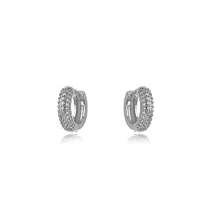 Brinco Argola Cravejada - Ródio Branco