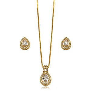 Conjunto Semijoia Gota Cravejado - Ouro Cristal