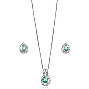 Conjunto Semijoia Gota Cravejado - Ródio Branco Turmalina