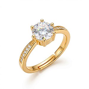 Anel Solitário Cristal Cravejado – Ouro Regulável