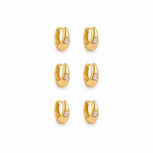 Brinco Trio de Argolas Gota Cravejada – Banho em Ouro Amarelo 18K