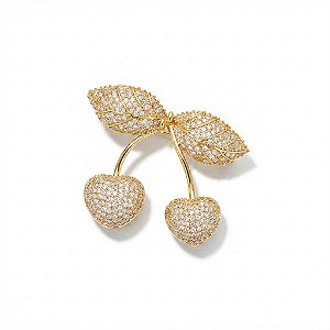 Broche Cereja Cravejado - Banho em Ouro