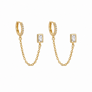 Brinco Semijoia Argola Duplo Cravejado - Ouro