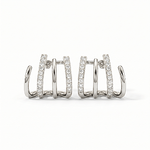 Brinco Ear Hook Fileiras - Banho Ródio Branco
