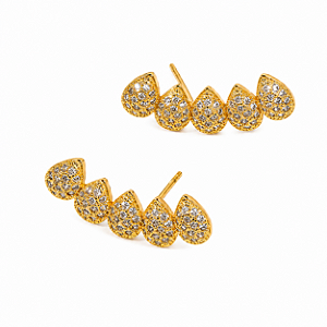 Brinco Ear Cuff Gotas Cravejado - Banho em Ouro