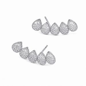 Brinco Ear Cuff Gotas Cravejado - Banho em Ródio Branco