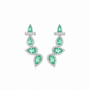 Brinco Ear Cuff Gota Cravejado Turmalina - Ródio Branco