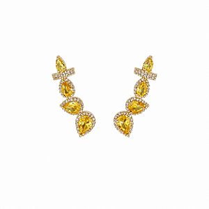 Brinco Ear Cuff Gota Cravejado Citrino – Banho em Ouro