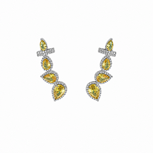 Brinco Ear Cuff Gota Cravejado Citrino – Banho em Ródio Branco