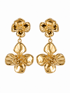 Brinco Flores Duplas Orgânicas – Banho em Ouro