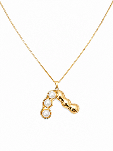 Colar Pingente Soja com Pérolas – Banho Ouro