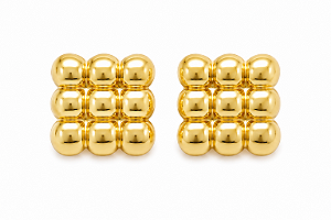 Brinco Esferas Liso Quadrado – Banho Ouro