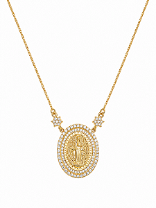 Colar Religioso Nossa Senhora Cravejado – Banho em Ouro