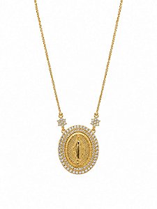 Colar Religioso Nossa Senhora Cravejado – Banho em Ouro Amarelo 18K