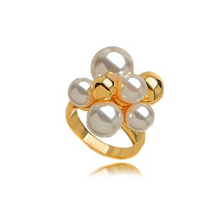 Anel Esferas com Pérolas – Banho em Ouro Tamanho 17
