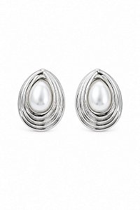 Brinco Gota com Pérola – Banho em Ródio Branco