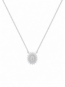 Colar Religioso Nossa Senhora das Graças com Zircônias – Banho em Ródio Branco