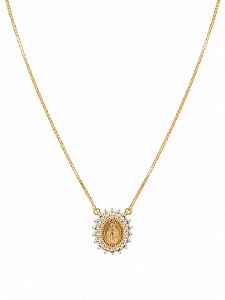 Colar Religioso Nossa Senhora das Graças com Zircônias – Banho em Ouro Amarelo 18K